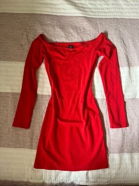 Wild Fable Red Off the Shoulder Lace with Bow Long Sleeve Mini Dress S